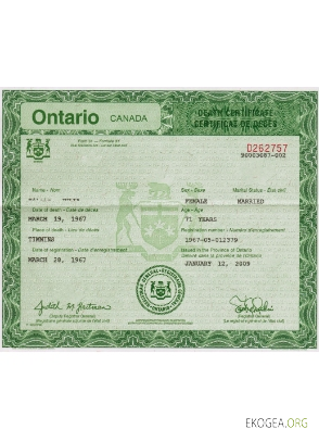 Canada Ontario certificat de décès